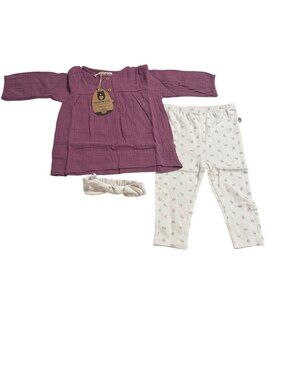 Rabbit & Bear Organic Cotton Baby Outfit Set 18 Months Purple Top White Leggings